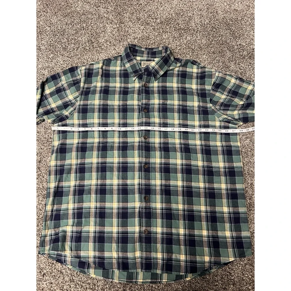 Duluth Trading‎ Co Men's XL Flannel Shirt Green Navy Plaid Button-Up Long Sleeve